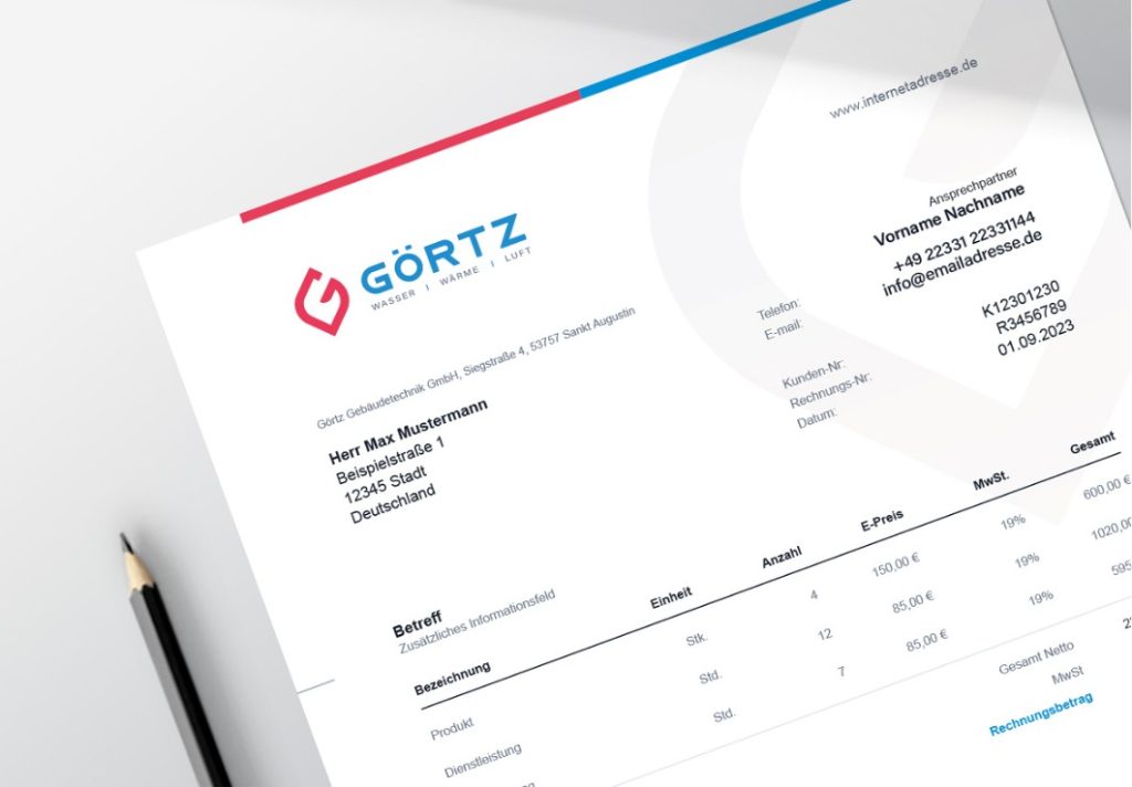 Briefpapier Design und Druck für Görtz Gebäudetechnik - Heizung, Klima & Sanitär