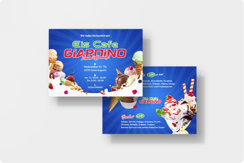 Flyer Gestaltung und Druck für Eiscafé Giardino