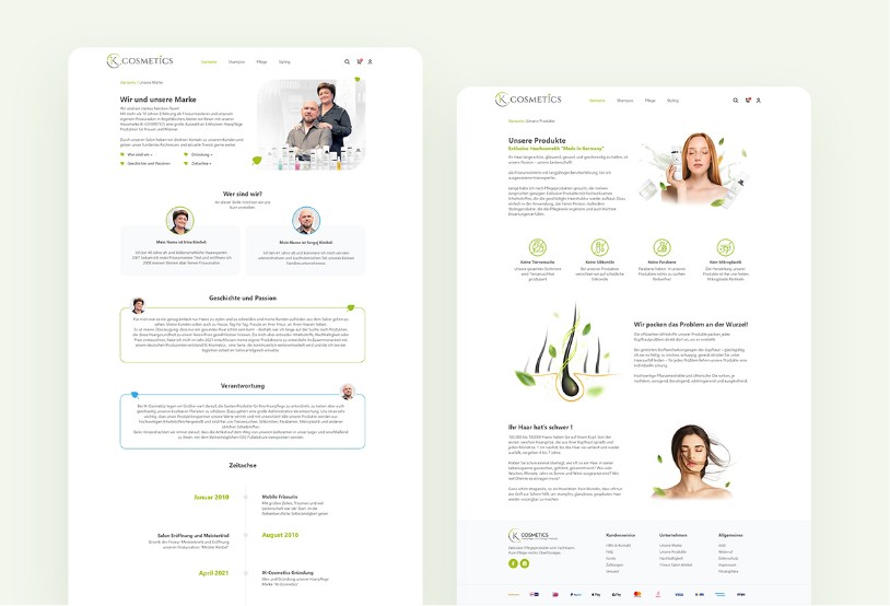 Onlineshop Infoseiten Entwicklung für Haarpflegemarke IK Cosmetics