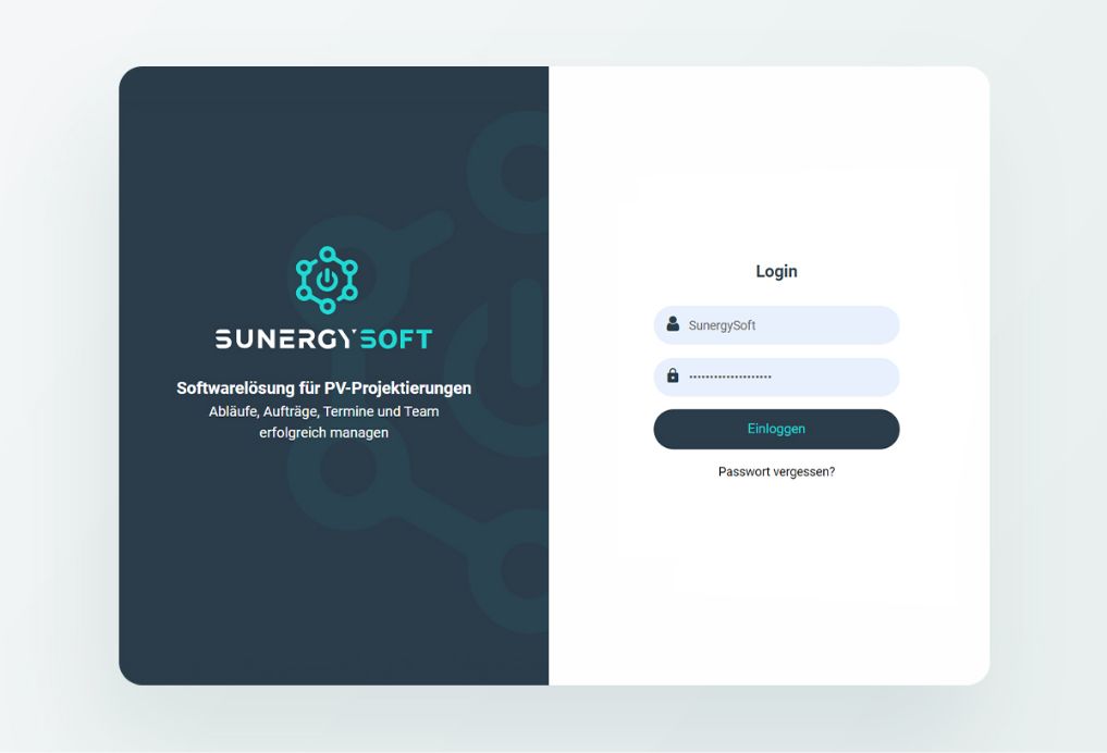 UX/UI Design Mitarbeiter Login Entwicklung Mitarbeiter Portal für SunergySoft