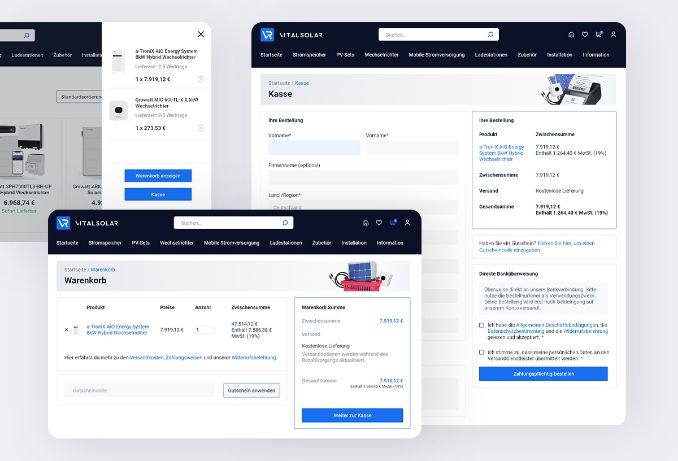 Warenkorb und Kasse Entwicklung Onlineshop Solarshop