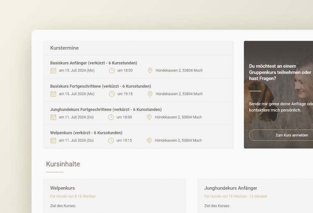 Termine Listenansicht für Kurse Unterseiten für EinzigArtigHund Hundetraining