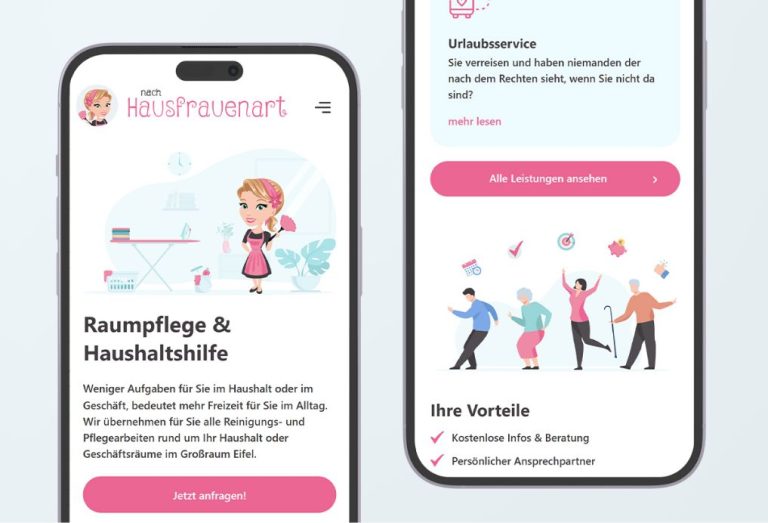 Responsives Design für die Website Gebäudereinigung und Haushaltshilfe nach Hausfrauenart